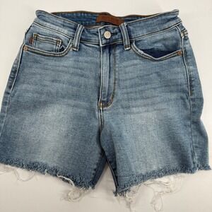 Judy Blue Denim Shorts Cutoff High Rise Raw Hem JB152276LT Womens M Light Wash